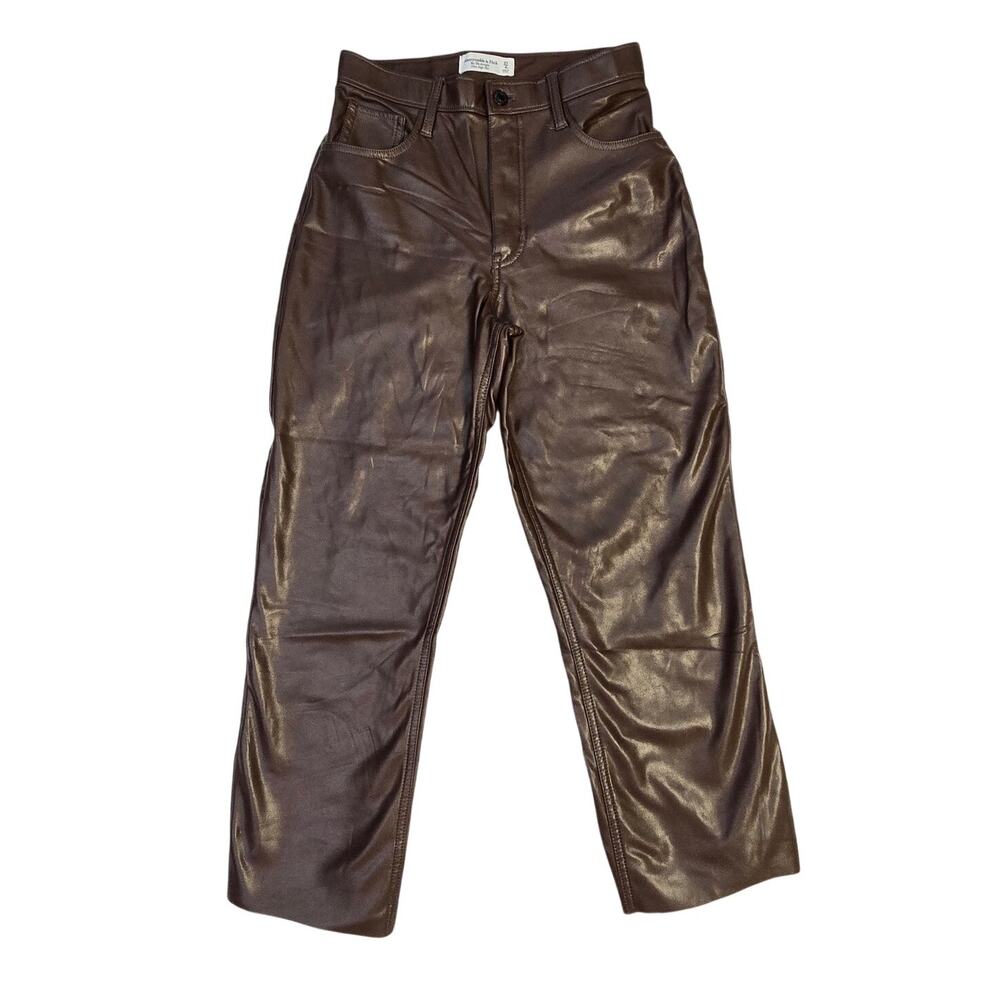 ALTERED Abercrombie Fitch 90s Straight Faux Leather Pants Brown High Rise 27